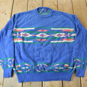 Vintage 1990s Pendleton High Grade Western Wear Aztec Pattern Knit Sweater / Size L / Outdoorsman / Made In USA / Southwestern