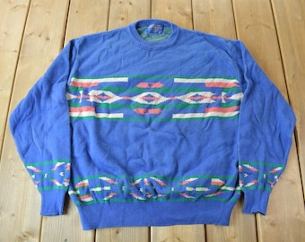 Klasyczny sweter Pendleton High Grade Western Wear z lat 90. XX wieku w azteckim wzorze / Rozmiar L / Outdoors / Wyprodukowano w USA / Południowo-zachodni