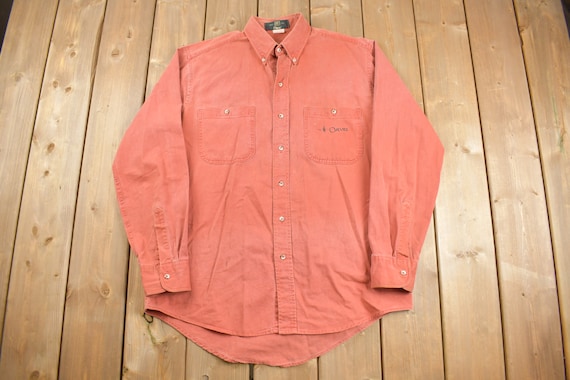 Vintage 1980s Orvis Blank Peach Button Up Shirt /… - image 1