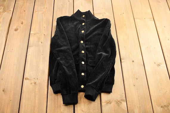 Vintage 1990s Ralph Lauren Petite Velvet Mock Neck Clasp Button Cardigan Sweater / 90's Ralph Lauren / Vintage Womenswear