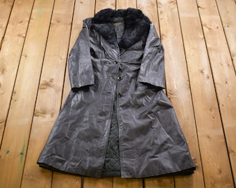 Vintage 1970s Genuine Leather Fur Collar Penny Lane Coat / Fall Outerwear / Leather Coat / Winter Outerwear / Streetwear Fur Trench Coat
