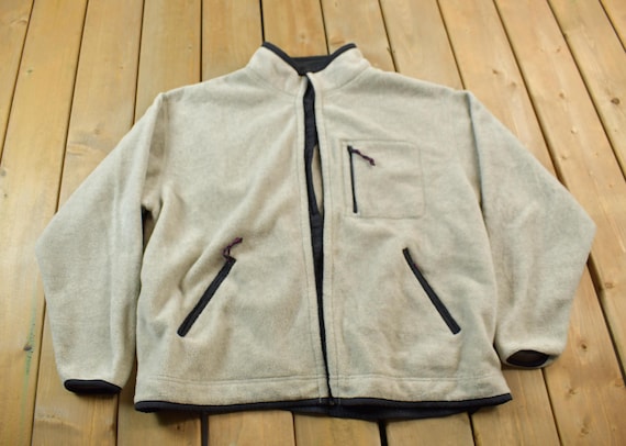 Vintage 1990s Outersport Zip up Beige Fleece Sweater / Outdoorsman