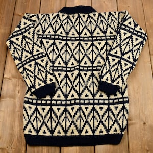 Vintage 1960s Abstract Hand-Knit Mock-Neck Sweater / True Vintage / Casual Winter Wear / Pullover Crewneck / Cool Pattern Print