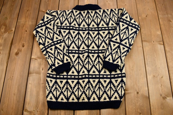 Vintage 1960s Abstract Hand-Knit Mock-Neck Sweate… - image 1