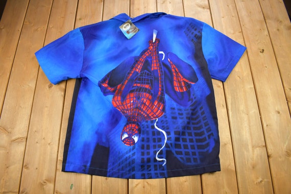 Vintage 2002 New With Tags Spiderman All Over Print Button up T