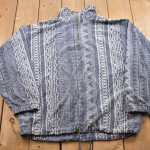 Vintage 1990s Cheetah Aztec Pattern Fleece Sweater / Outdoorsman / 90s Sweater / Streetwear / Hiking / Fleece Zip up / Aztec Theme