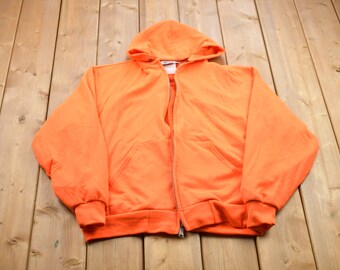 Vintage 1990s Muleskins Thermal Blank Zip Up Hoodie / 90s Crewneck / Made In USA / Essential / Streetwear / 90s Blank / 90s Zip Up