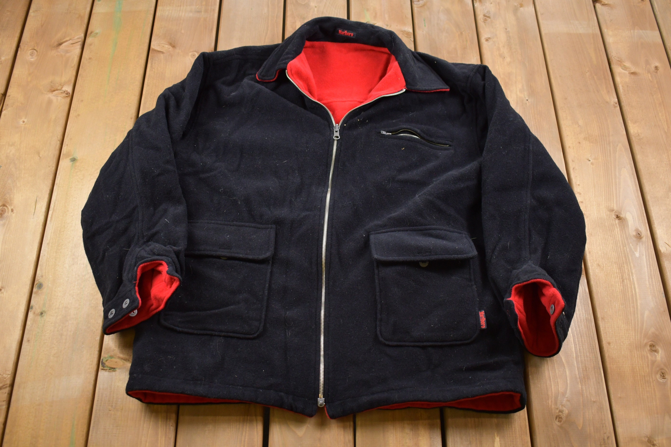 70〜80s EURO Marlboro wool jacket Vintage 1990s Marlboro Reversible Wool Jacket / Wool Jacket