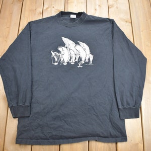 Vintage 1980 Whale Theme Graphic Long Sleeve T-shirt Made in USA