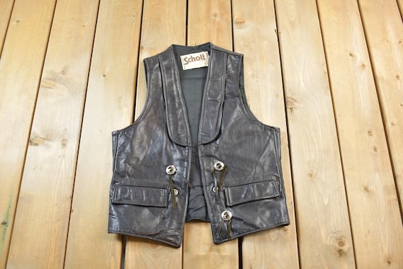 トップス 44 80s Schott N.Y.C. Mouton Leather Vest Vintage 1980s Schott Sportswear NYC Leather Vest / USA / Leather