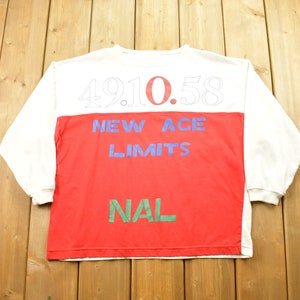 Vintage 1990s New Age Limits Long Sleeve T-Shirt / Color Block / 49.10.58 / Big Spell Out Print / 80s / 90s / Streetwear Fashion