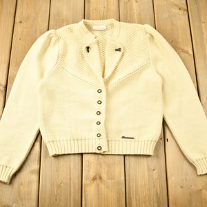 Vintage 1980s 100% Wool Sigi Schieber Knit Cardigan Sweater / Vintage Cable Knit / Button Up / Vintage Knit / Winter Sweatshirt