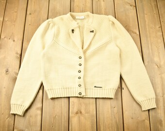 Vintage 1980s 100% Wool Sigi Schieber Knit Cardigan Sweater / Vintage Cable Knit / Button Up / Vintage Knit / Winter Sweatshirt