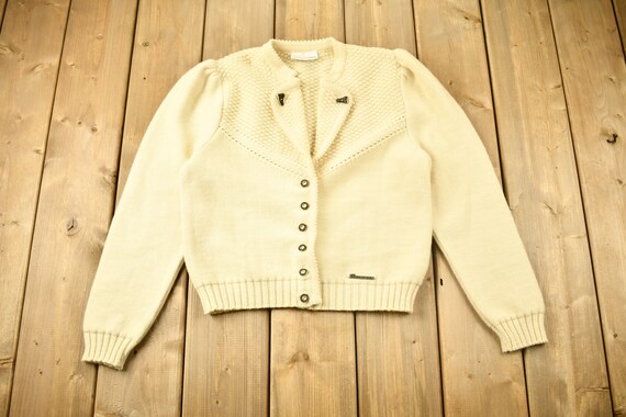 Vintage 1980s 100% Wool Sigi Schieber Knit Cardigan Sweater / Vintage Cable Knit / Button Up / Vintage Knit / Winter Sweatshirt