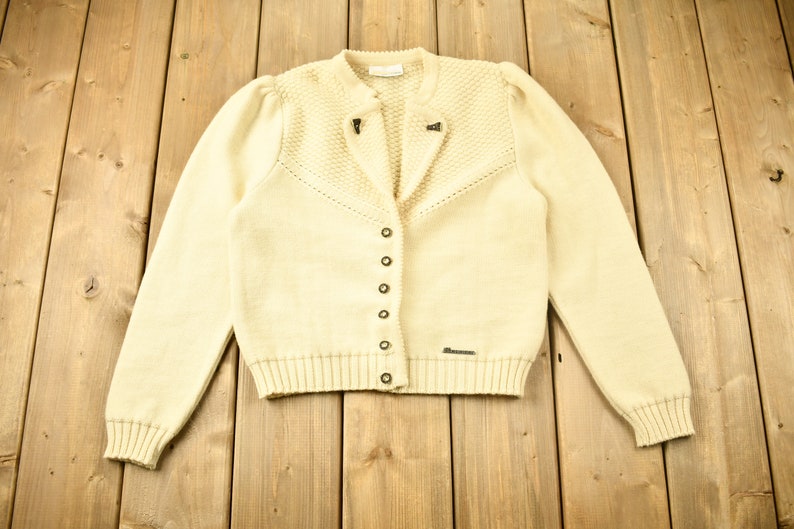 Vintage 1980s 100% Wool Sigi Schieber Knit Cardigan Sweater / Vintage Cable Knit / Button Up / Vintage Knit / Winter Sweatshirt image 1