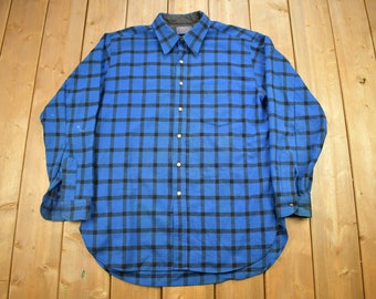 Vintage 1990s Pendleton Blue Plaid Button Up Flannel Board Shirt / 100% Virgin Wool / Outdoorsman / Loop Button / Made In USA / Flannel