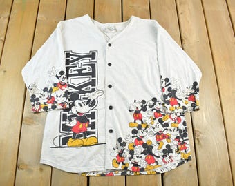 Vintage jaren 90 Disney Mickey Mouse honkbal grafisch T-shirt dames XL / all-over print / vintage Mickey Mouse / Disney jaren 90 / Made in Canada