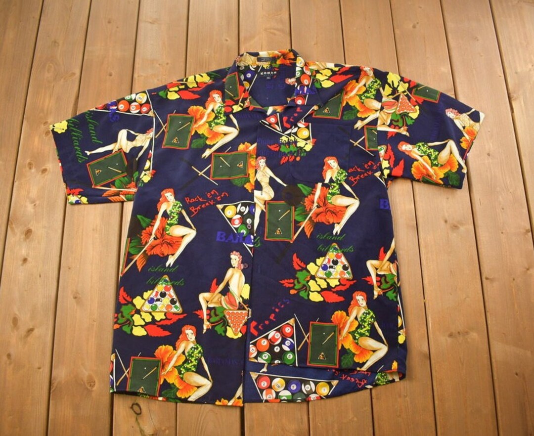 Vintage 1990s Koman Sport Hula Girl Button up Shirt / 1990s Button up