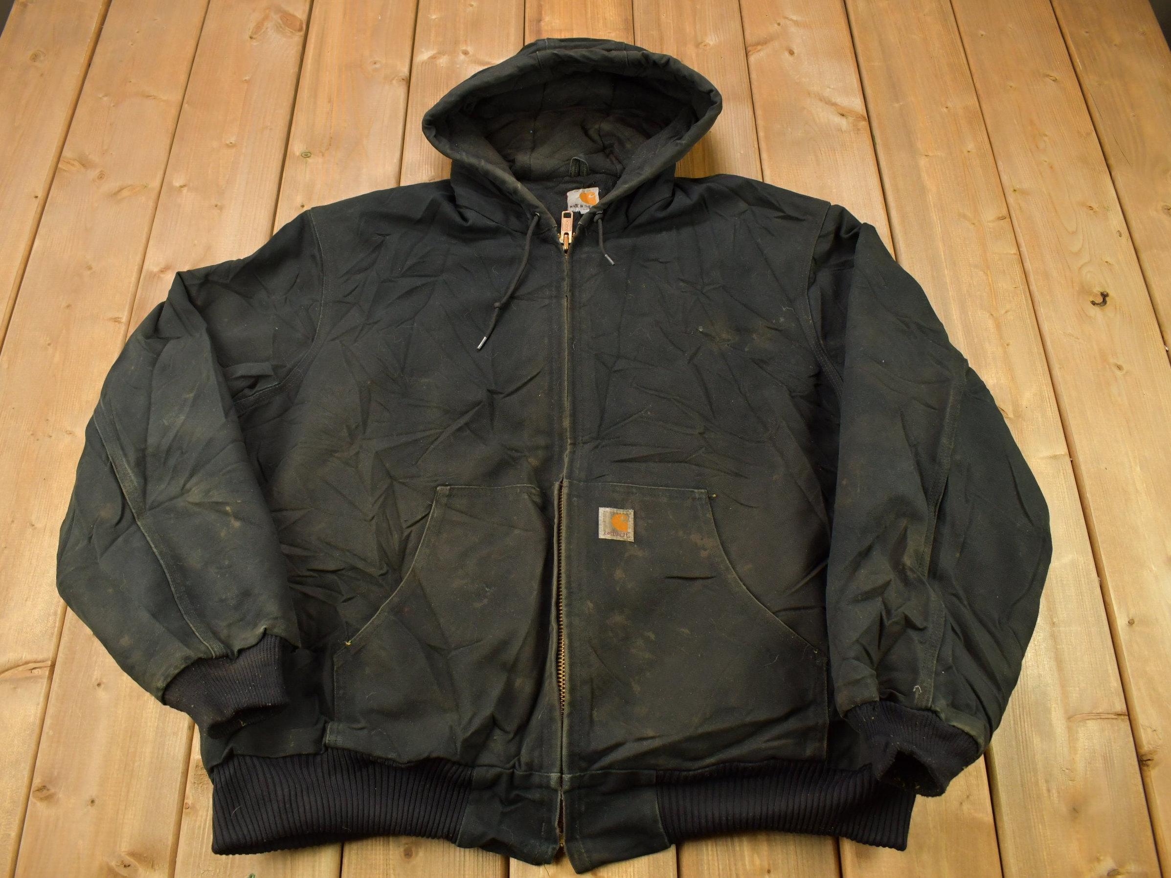 Vintage 1990s Carhartt Black Cinched Active Jac Work Jacket