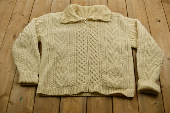 Vintage 1960s Cream Colored Full Zip Knit Sweater… - image 2