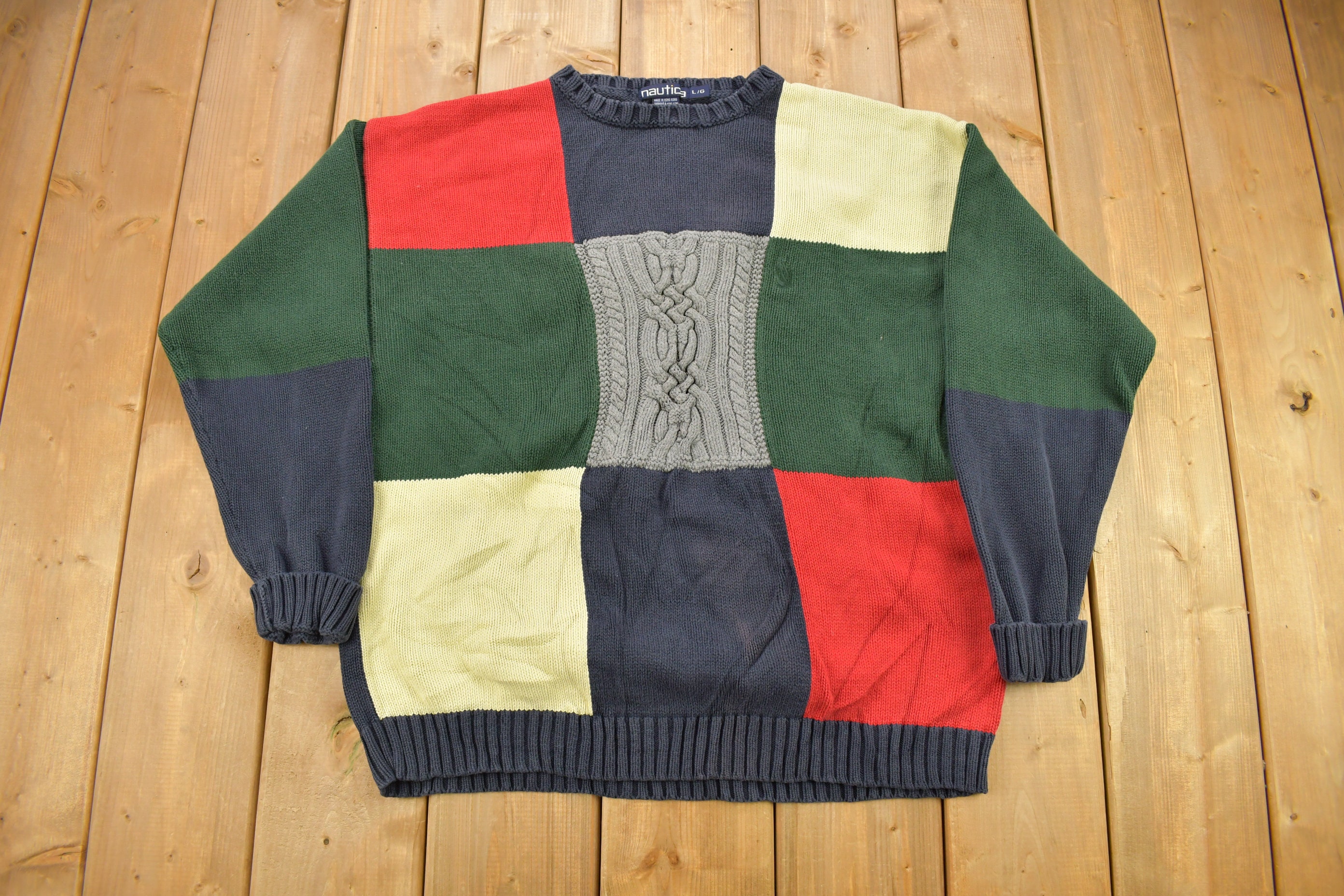 Vintage 1990s Nautica 3D Cable Knit Crewneck Sweater / Vintage 90s