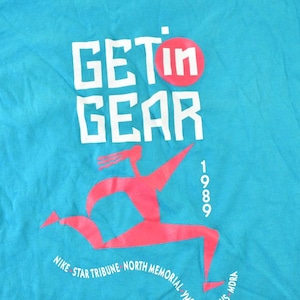 Vintage 1989 Nike Get In Gear Graphic T-Shirt / Swoosh / Nike Swoosh / Nike Vintage / Small Swoosh / Big Swoosh / Nike Check