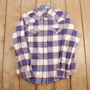 Vintage 1990s Wrangler Wrancher Plaid Flannel Button Up Shirt / 1990s Button Up / Vintage Flannel / Plaid Shirt / Button Down / 90s Wrangler