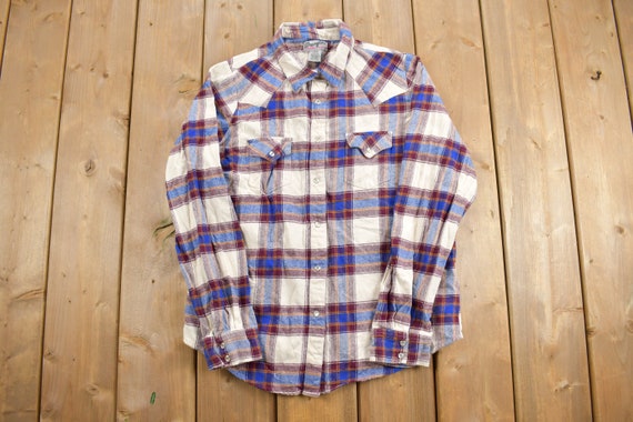 Vintage 1990s Wrangler Wrancher Plaid Flannel But… - image 1