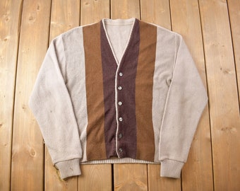 Vintage 1970s Knitted Cardigan Sweater / True Vintage Cardigan / Button Up / Abstract Pattern / 70s / Browns / Earth Tones