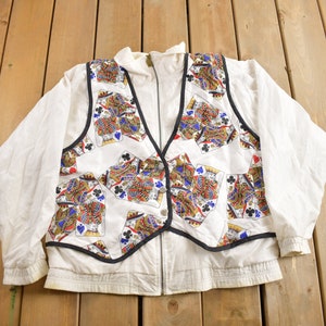 Giacca antivento vintage anni '90 con tema carte da gioco astratte da donna / Giacca con cerniera completa / Streetwear / Colorata