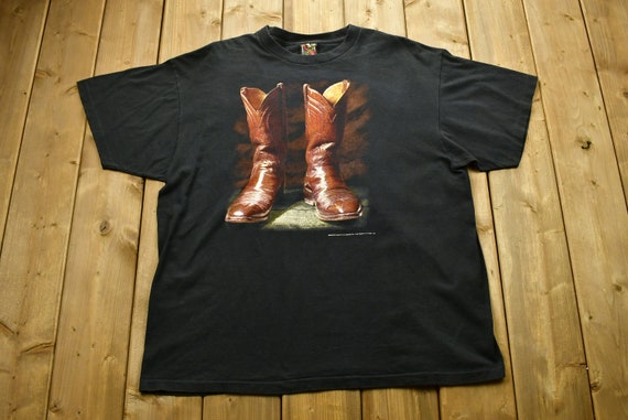 Vintage 90'S Cowboy Boots 3D Emblem T-Shirt / Sin… - image 1