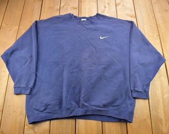 Vintage 1990s Nike Embroidered Mini Swoosh Blue Crewneck Sweatshirt / Made In USA / Vintage Nike / Sportswear / Streetwear / Athleisure