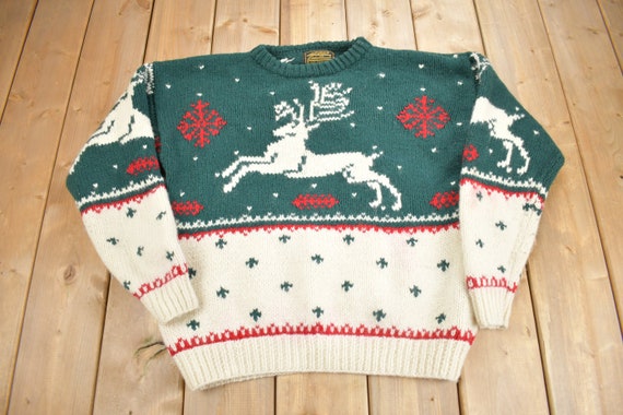 Vintage 1990 Eddie Bauer Winter Deer Theme Knit S… - image 1