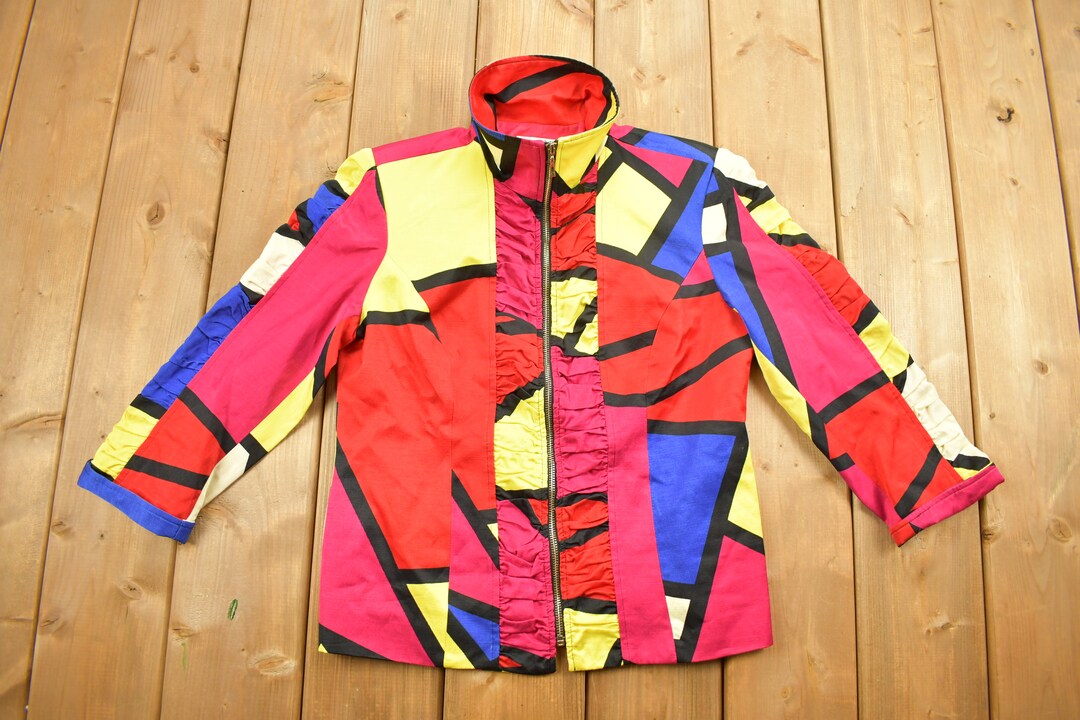 Vintage 1990s Mishca Color Block Windbreaker Jacket / 90s Abstract 