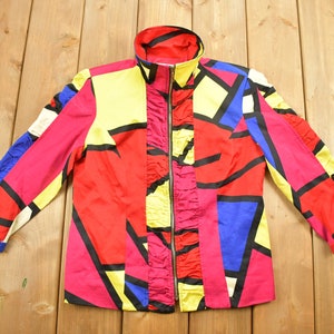 Vintage 1990s Mishca Color Block Windbreaker Jacket / 90s Abstract Art Pattern / Outerwear Jacket / Streetwear / Vibrant Jacket