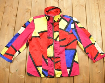 Vintage 1990s Mishca Color Block Windbreaker Jacket / 90s Abstract Art Pattern / Outerwear Jacket / Streetwear / Vibrant Jacket