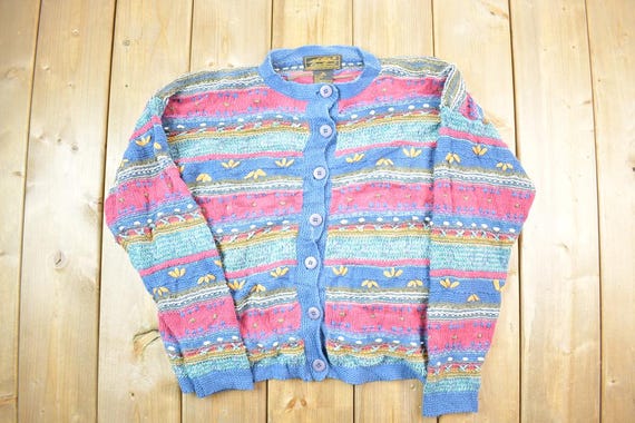 Vintage 1980s Eddie Bauer Cable Knit Button up Sweater / Vintage