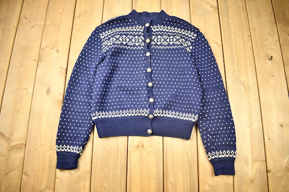 Vintage 1980s Cardigan Sweater / Vintage Cardigan / Button Up / Patchwork / Abstract Patterns / Winter Theme