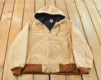 Men's Vintage 90's Carhartt Brown Duck Canvas Hooded Active Work