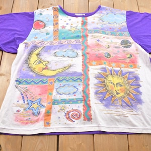 Vintage 1990s Moon And Sun Abstract Sky Graphic T-Shirt / Streetwear / Retro Style / Made In USA / 1990s Graphic Tee