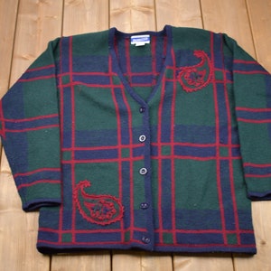 Vintage 1990s Pendleton 100% Wool Knitted Cardigan / Vintage 90s Cardigan / Pattern Sweater / Outdoor / Hand Knit / 90s Wool Pendleton