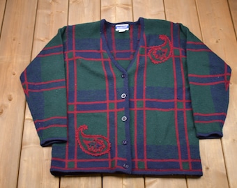 Vintage 1990s Pendleton 100% Wool Knitted Cardigan Women's Large / Vintage 90s Cardigan / Pattern Sweater / Outdoors