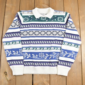 Vintage 1980s Alfred Dunner Knit Polo Sweater / Collared Crewneck Sweater / 80s Pullover Sweatshirt / 80s Knit Sweater / 80s Style