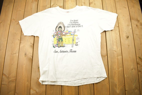 Vintage 1990s San Antonio Texas Souvenir T-Shirt Mens 2XL / I Don't Give A Chit !! / Cartoon Graphic / Big Print / 90s / Streetwear Fashion