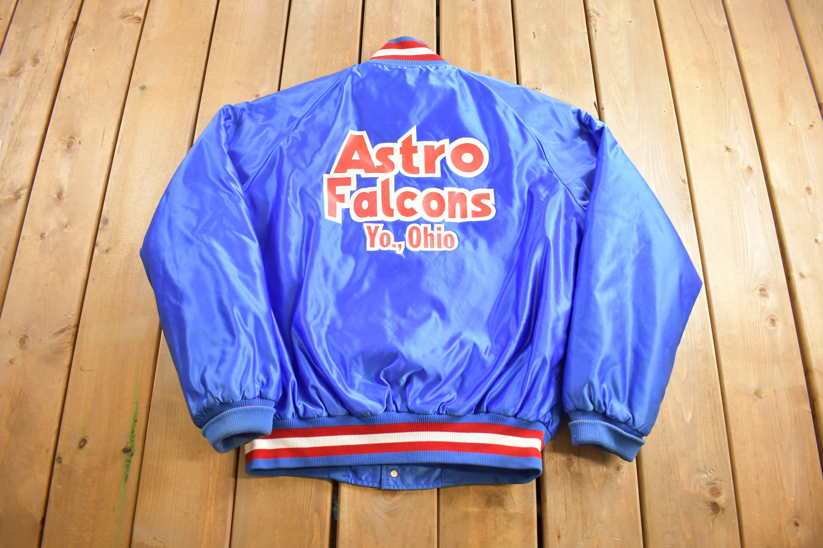Vintage 1980s Astro Falcons Satin Bomber Jacket / Yo.,ohio / Snap