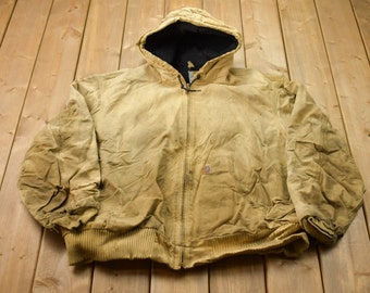 Jaqueta Carhartt com capuz vintage dos anos 90 / Roupa de trabalho / Roupa urbana / Jaqueta com capuz dos anos 90 / Jaqueta forrada com lã / Carhartt com efeito desgastado / Fabricada por sindicatos