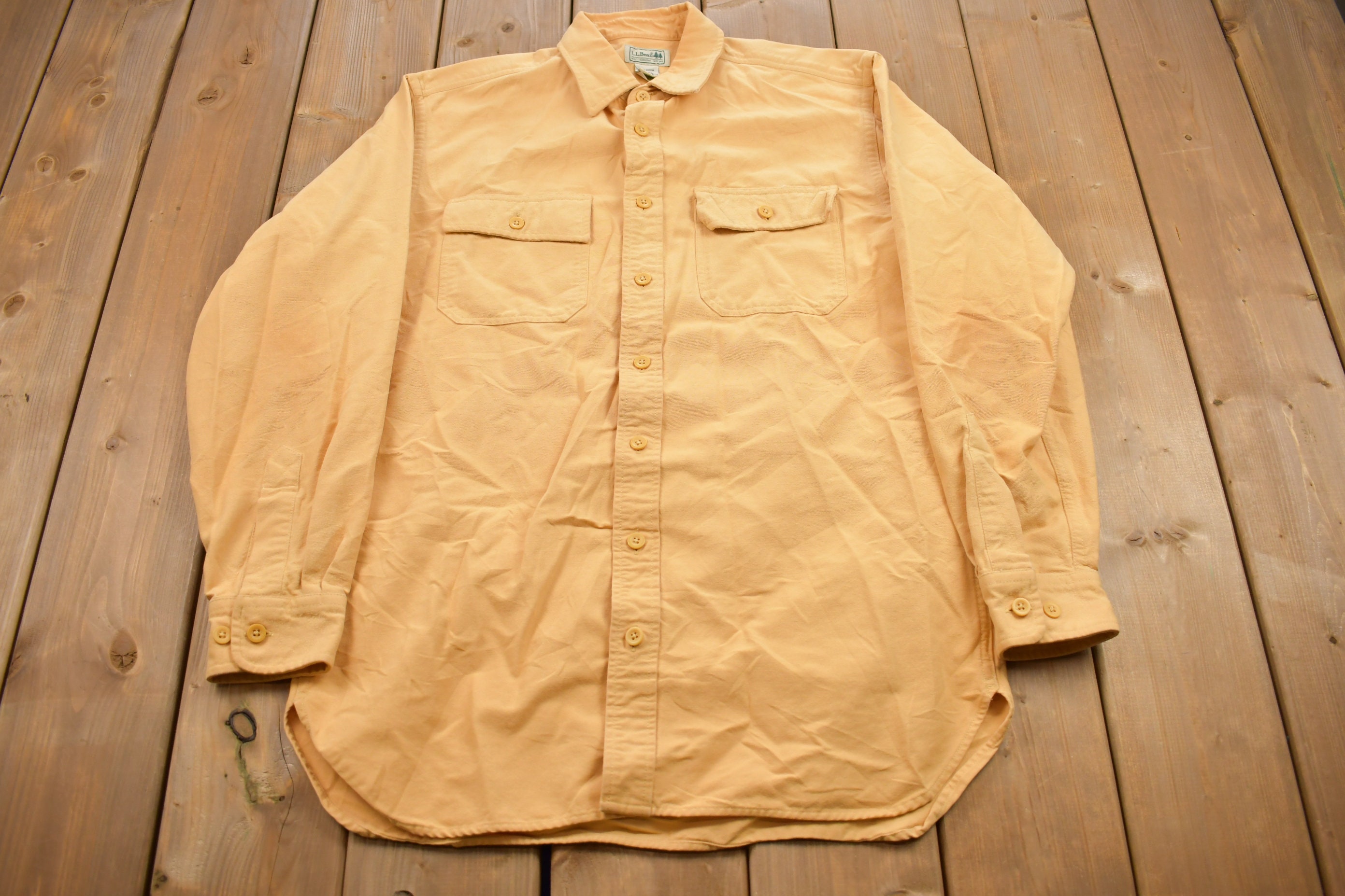 Vintage 1990s Blank L.L. Bean Cotton Button Up Shirt / 1990s Button Up / Vintage Flannel / Basic Button Up