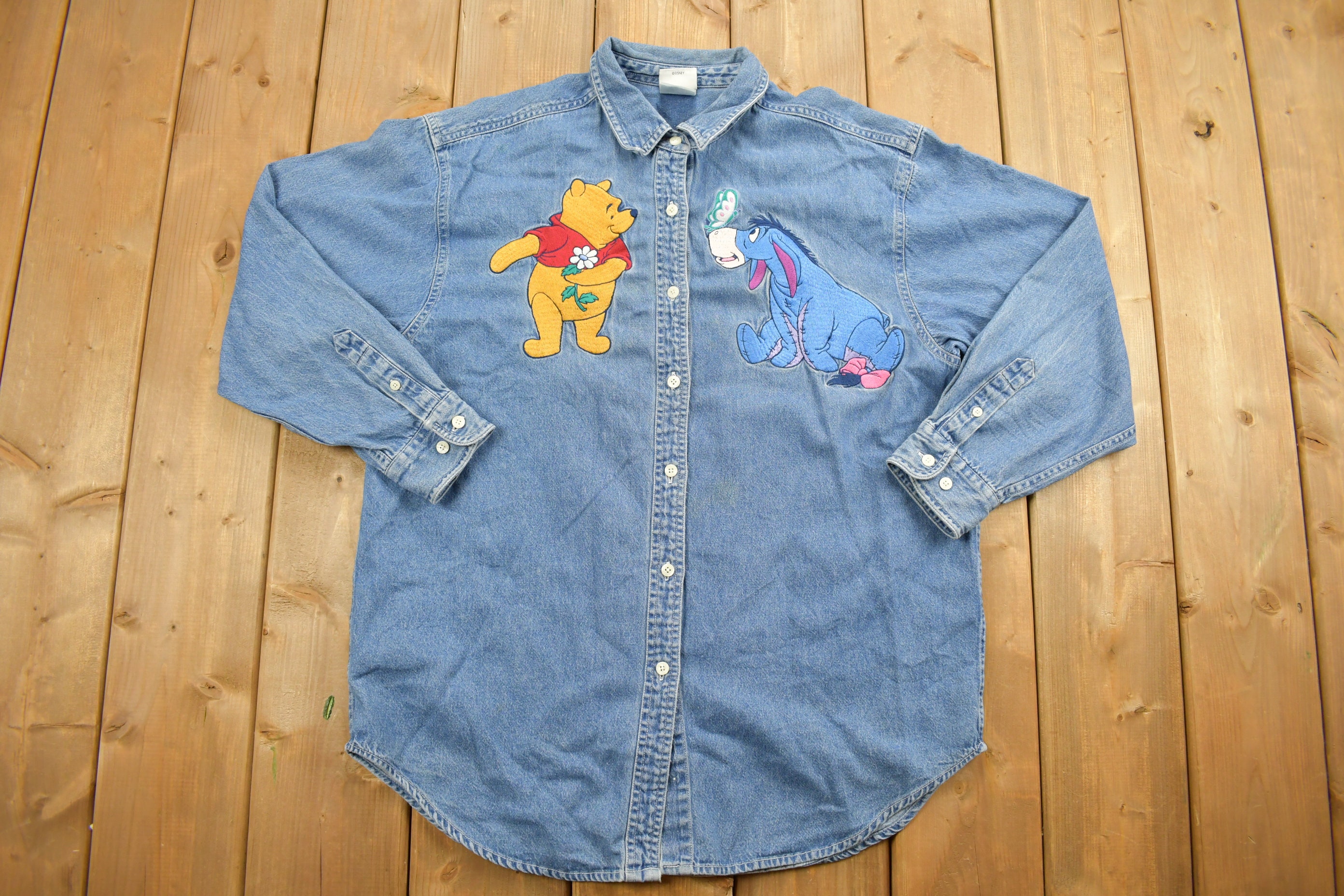 ヴィンテージ 1990年代 ディズニー くまのプーさん 刺繍 デニム 