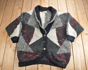 Vintage 1990s Tony Lambert Shawl Collar Knit Cardigan Sweater / Vintage Cardigan / Button Up / Abstract Pattern