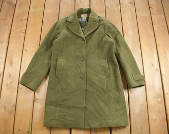 Vintage 1980s LL Bean Green Wool Jacket / Bellandi / Wool Jacket  / Vintage 80s Jacket / Outdoor / Cozy Trench Coat / Made In Italy